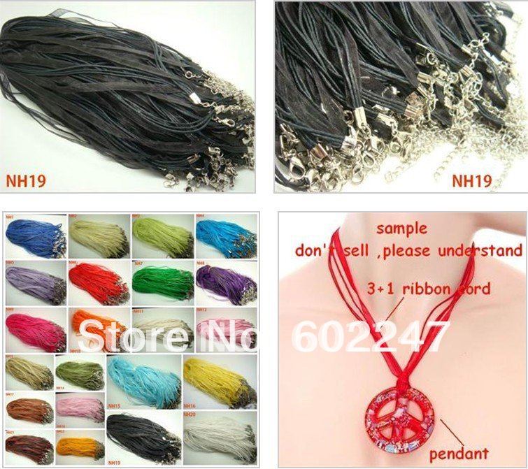 Free Shipping 18'' Ribbon 3/Waxed 1/Organza Voile Necklace Pendant Cords Clasp Chain, 100pcs/lot
