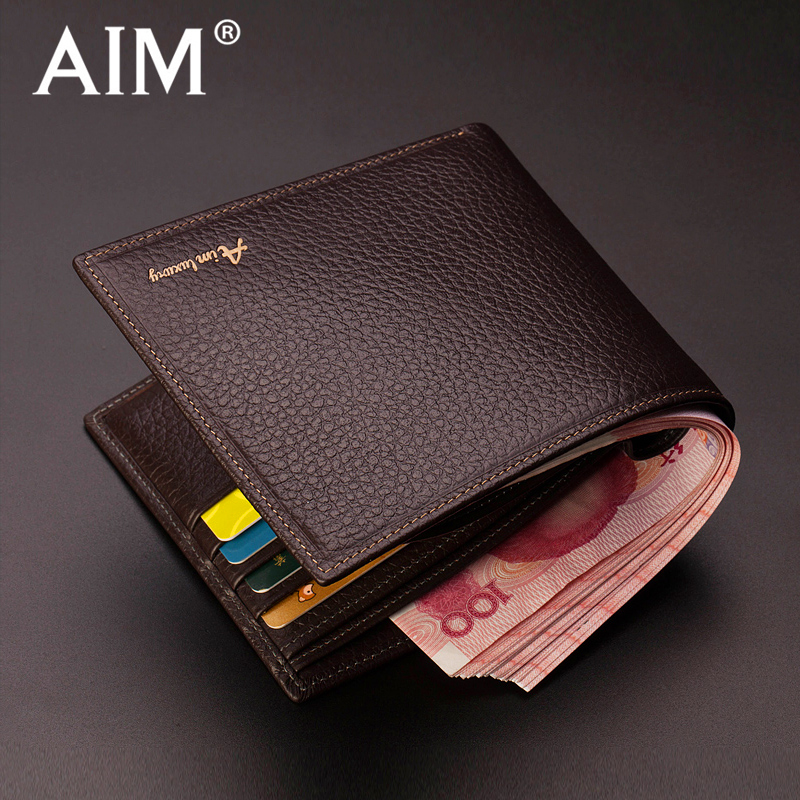 AIM men's short wallet genuine leather wallet male leather bag Korean driver's license card package men's wallet