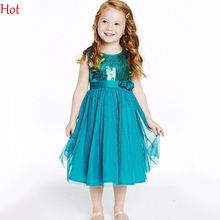 2016 Summer Baby Girls Solid Sleeveless Cute Mesh Sequined Patchwork A-Line Princess Birthday Party Dress with Sashes