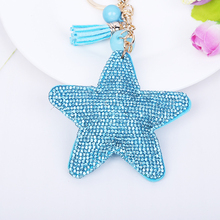 2015 fashion Cute Leather car Key Chain key rings leather tassel rhinestone Star Pendant Women key chain 8 Colors gift wholesale