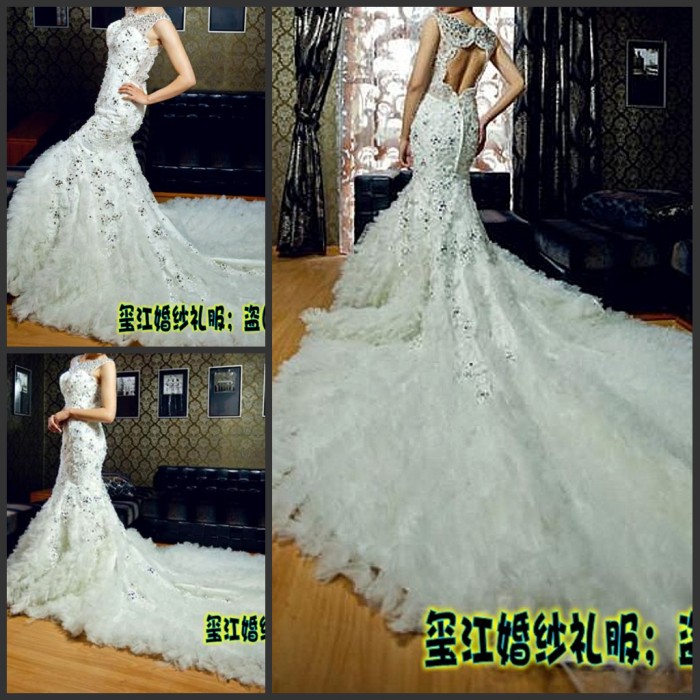 beaded wedding dress with long train