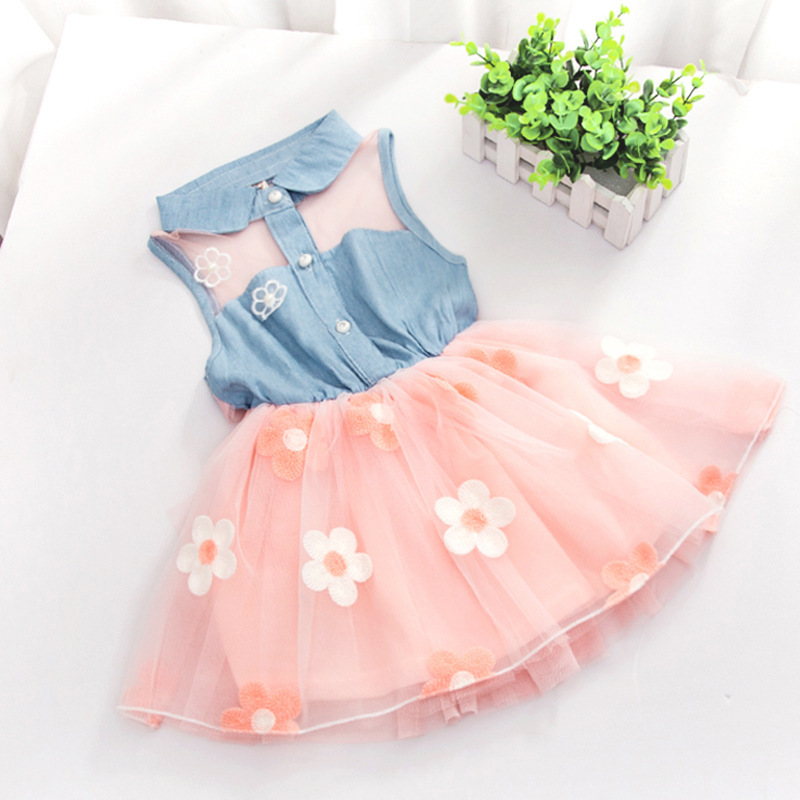 Hot Sale Summer Baby Girl Princess Flower Dress Denim Dresses Casual Cute Kids Clothes Vestidos Tutu Tarty Jean Dress For Girls