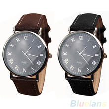Men s Roman Numerals Faux Leather Band Quartz Analog Business Wrist Watch 2MPW 2WAK