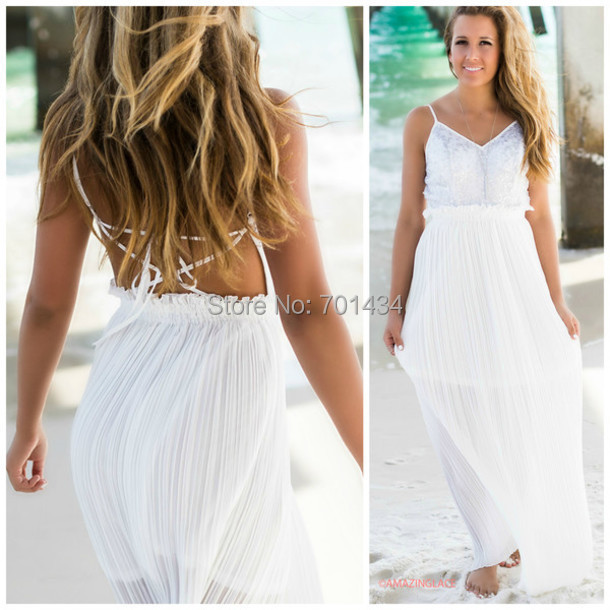 long white beach wedding dresses