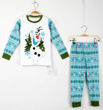 Retail 2015 New Baby Kids Pajamas Clothes Set Children Elsa Olaf Snowman Sleepwear Boys Girls Cartoon