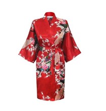 Promotion Red Ladies’ Silk Sleepwear New Summer Lounge Night Gown Novelty Kaftan Printed Bathrobe Size S M L XL XXL XXXL