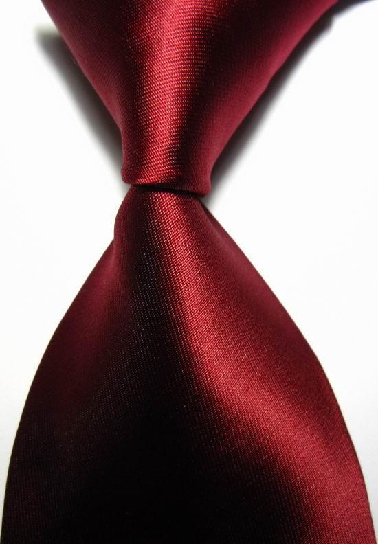 NT0412 Pure Dark Red Luxury Solid Plain Mans Silk Polyester Tie Jacquard Woven Classic Business Party
