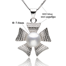 Flower-shaped 925 Sterling Silver Pearl Pendant Necklaces 7-8mm White Natural Freshwater Pearls Women’s Pearl Jewelry