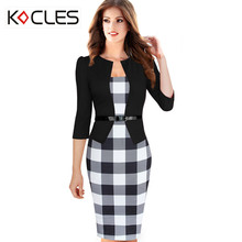 Women Elegant Faux Twinset font b Tartan b font Floral Polka Dot Patchwork Belted 3 4