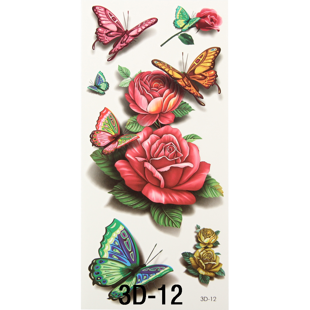 1Pcs 3D Body Art Chest Sleeve Stickers Glitter Temporary Tattoos Removal Fake Small Rose Butterfly Design