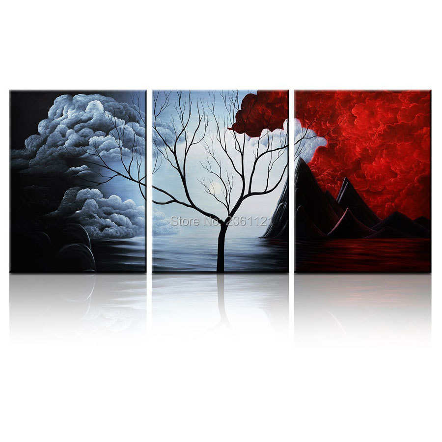 Hand made Modern Abstract Painting dark red black clouds Tree Wall Decor Landscape Canvas art picture for living room decoration