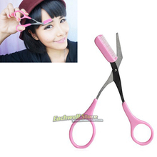 Eyebrow Trimmer Comb Eyelash Hair  Clips Scissors Cosmetic Tool Set for Lady