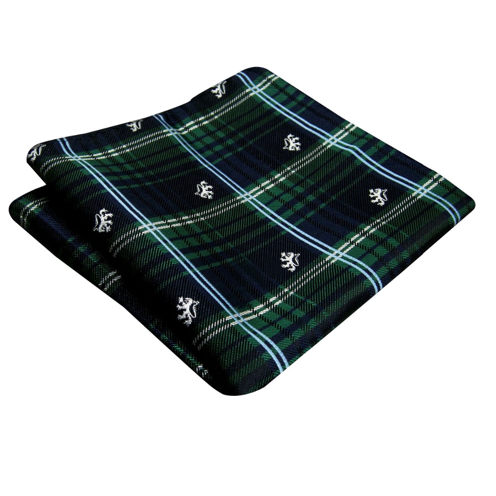 Handkerchief Checked Green Blue font b Tartan b font Pocket Square Mens Ties Silk Jacquard Woven