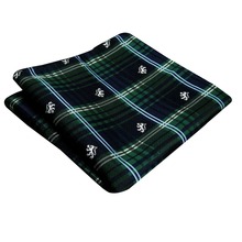 Handkerchief Checked Green Blue Tartan Pocket Square Mens Ties Silk Jacquard Woven Hanky