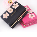 Women Foldable Wallet Korean Trend Sweet Style Flowers Ornament Rivet Buckle Ornament Ladies Fashion Tri fold