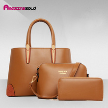 Women Bag 2016 Hot PU Leather Composite Bags Ladies Luxury Brand Handbag+Messenger Bag+Purse 3 Sets