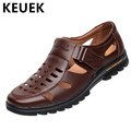 Classics Gladiator Men Sandals Casual Breathable Cut Outs Summer Male Shoes Hook Loop Genuine leather Flats