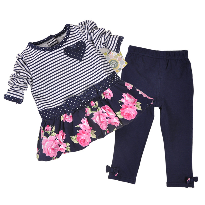 Wholesale floral spring autumn baby girls dress+ leggings set baby girl clothes toddler girl clothing children clothing