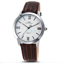Ibso 3801 hombres cuarzo reloj redondo grande Dial reloj análogo con hombres impermeables relojes banda de cuero 0650