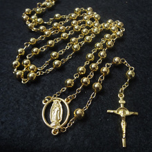 Vintage Jewelry Top Quality Copper Beads Rosary Necklaces Gold Plated Catholic Cross Pendants Necklace For Men and Women