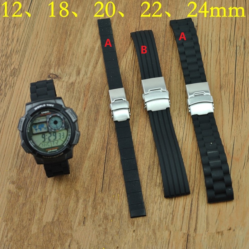 Watchband Black Soft comfortable Silicone Waterproof Diving Watchband Strap Deployment Clasp Free Shipping