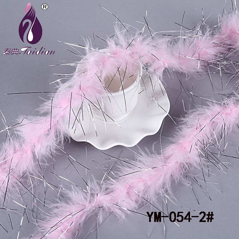 2# YM-054-2# Marabou Feather BoaMarabou Feather Boa Cheap Party Feather Boas with Silver Line 2 meterslot Fluffy Colored Praty Decorative Feather Boas
