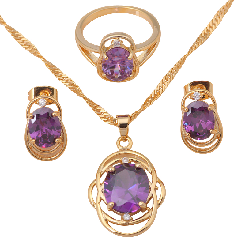 Best Gift Wholesale & Retail Fashion jewelry 18k yellow gold plated Crystal Zircon Jewelry Sets ...