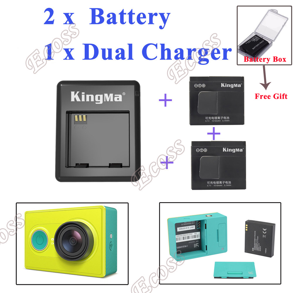 KingMa Xiaomi yi battery 2PCS 1010mAh xiaoyi battery xiao yi battery charger For xiaomi yi action