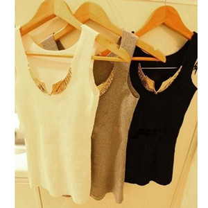 Hot Sale New Black Gray White Summer Women Tank Tops Sexy Sequined Metal Wings Sleeveless Camis