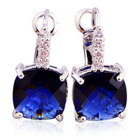 lingmei Fashion Women Earrings Jewelry Sapphire Quartz Dangle Hook Silver Earring New Lady Party Gift Free Ship Wholesale