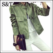 Early-Autumn-2015-New-Retro-Suede-Casual-Jacket-Women-All-Match-Military-Green-Cardigan-Coat-Chaquetas
