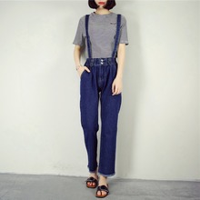 2016 Casual Jeans Salopette Women Suspender Jeans Straight Overall High Waist Pocket Denim Strap Trousers Jumpsuits Size SML