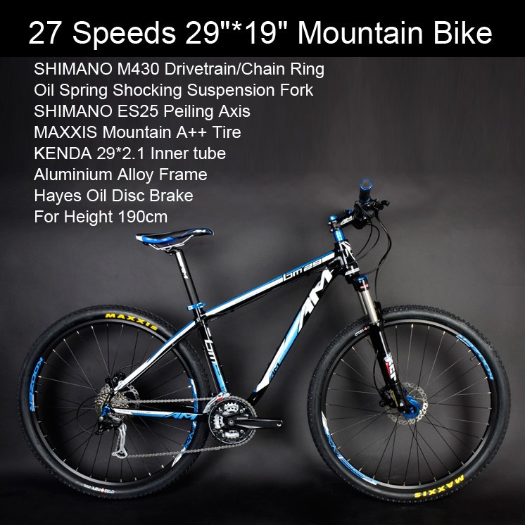 A01-27 Speeds 26 Mountain Bike Oil Spring Fork Full Suspension Fork Aluminium Alloy Frame Hayes Oil Disc Brake KENDA Tire SHIMANO M430 Drivetrain