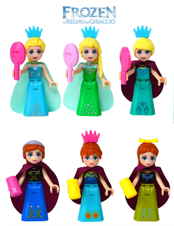 New 3pcs/lot Kids Favorite Anime Elsa Anna DIY Mini Figures Assembling Toys Plastic Toy Doll Building Blocks Bricks