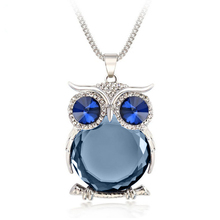 8 Colors Trendy Owl Necklace Fashion Rhinestone Crystal Jewelry Statement Women Necklace Silver Chain Long Necklaces