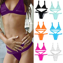 Women Fasion Sexy Mesh Bikini Set Hollow Out Tops Bandage Swimsuit Strappy Swimwear Sexy Mini String Thong 7 Colors