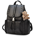 Trendy Rivets Backpack Women Fashion Drawstring Flap Push Lock Small Bag Concise Solid Color Cheap Casual