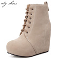 Cross Straps Black/Yellow/Beige Wedges Suede Leather Ankle Martin