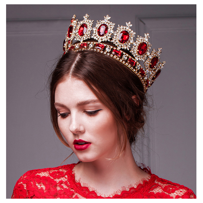 Big European Royal Crown Golden Rhinestone Imitation Ruby Tiara Super 