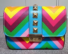 Rainbow handbag Cover package Single shoulder bag Rivet bag Inclined shoulder bag Stripe packages chain package mini women bag