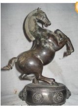 Chinese Pure Bronze Horse On Foo Dog Lion Durm Statue 100% free shipping