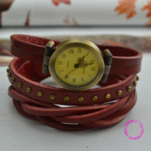 wholesale price good quality fashion new lady girl woman vintage retro genuine real leather wrap wrist watch hour