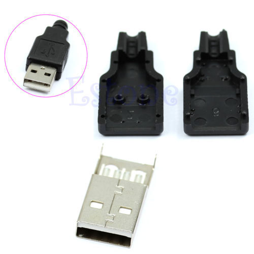 New 10pcs Type A Male USB 4 Pin Plug Socket Connector With Black Plastic Cover