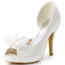 HP1560IAI New Fashion Woman Pumps White Peep Toe Flower Platform Stiletto Heel 4inch Satin Wedding Shoes