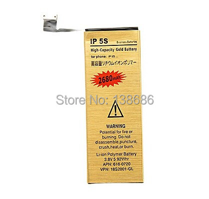 Newest High Capacity 2680mAh Li ion Battery for iPhone 5S Mobile Phone Battery for iPhone 5S