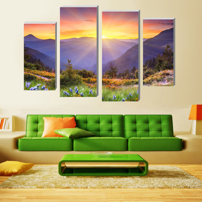 Modular pictures(No Frame) Sunset modern art bedroom-furniture-online-shopping canvas painting Wall Decor Painting