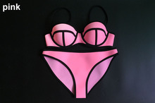 2015 Summer Style push up Triangle Neoprene Bikini Set Sexy Swimsuit Underwire Women Swimwear Bathing Suits