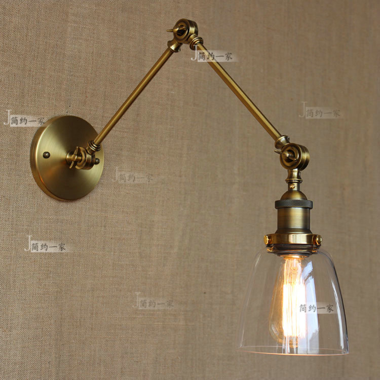 Retro vintage Two Swing Arm Wall Lamp Glass Shade Sconces RH Bedside Light Fixture,Wall Mount ...