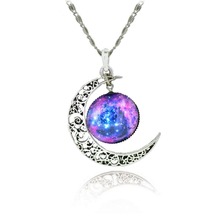 Brand Silver Color Jewelry Fashion Moon Statement Necklace Glass Galaxy Collares Necklace Pendants Maxi Necklace for