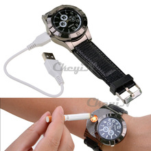 New 2015 Military USB Lighter Watch Men’s Casual Quartz Wristwatches with Windproof Flameless Cigarette Cigar Lighter -P60